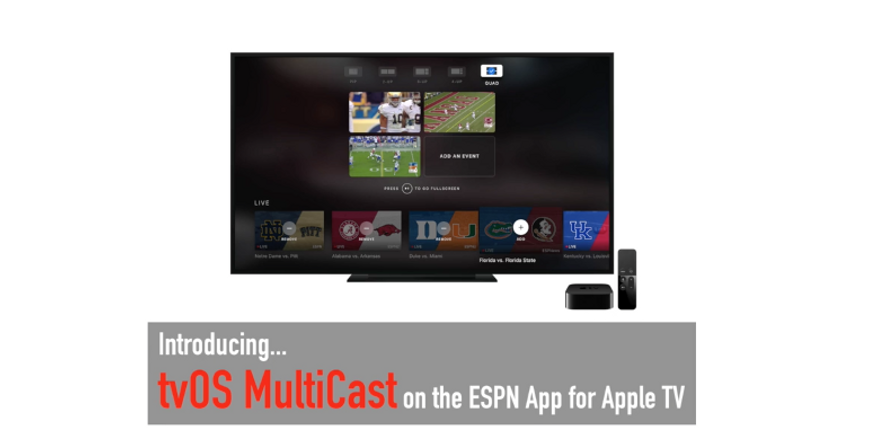 Screen capture from a promotional video for the newly updated ESPN Apple TV app, taken August 16, 2017. (Recode.net)