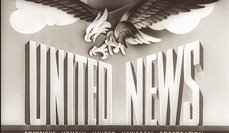 The opening introductory frame of a United News newsreel from World War II, which provided regular 20-minute news reports for Americans on the home front. These reports helped keep Americans informed. (National Archives)