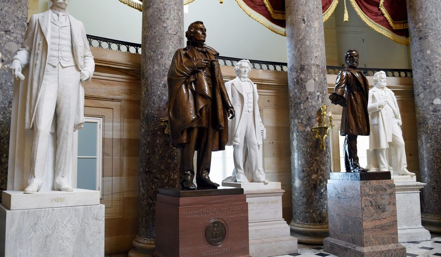 A statue of Jefferson Davis (second from left), president of the Confederate States from 1861 to 1865, is on the list for removal from Statuary Hall in the U.S. Capitol. (Associated Press/File)