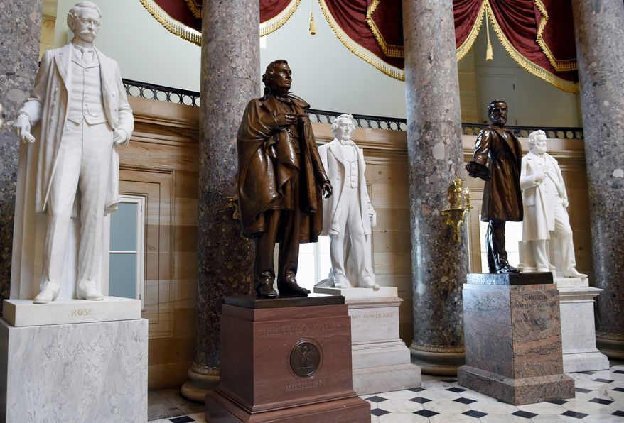 A statue of Jefferson Davis (second from left), president of the Confederate States from 1861 to 1865, is on the list for removal from Statuary Hall in the U.S. Capitol. (Associated Press/File)
