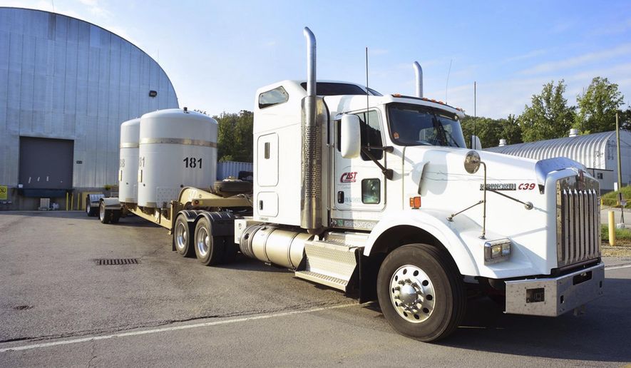 This Tuesday, Aug. 8, 2017 photo provided by the U.S. Energy Department shows a shipment of radioactive waste leaving the Transuranic Waste Processing Center at Oak Ridge National Laboratory in Tennessee. The shipment marked the first from Oak Ridge to the federal government's only underground nuclear waste repository in southern New Mexico in five years. (U.S. Energy Department via AP)