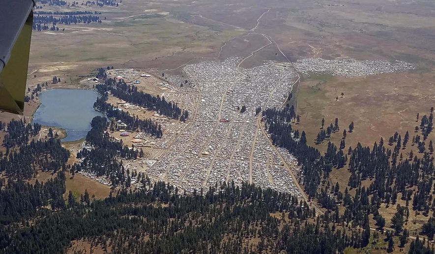 This Saturday, Aug. 19, 2017 photo provided by the Oregon State Police shows the crowd at the Big Summit Eclipse 2017 event near Prineville, Ore. The full solar eclipse will happen Monday, Aug. 21, 2017. (Oregon State Police via AP)