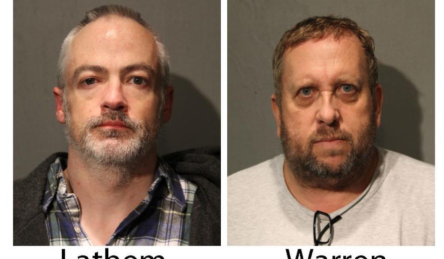 These booking photos provided by the Chicago Police Department show Wyndham Lathem, left, and Andrew Warren on Saturday, Aug. 19, 2017.  Lathem, a Northwestern University professor, and Warren, an Oxford University financial officer, have been charged with first-degree murder in the death of Trenton James Cornell-Duranleau, a Michigan native who had been working in Chicago. Authorities say Cornell-Duranleau suffered more than 40 stab wounds to his upper body during the July attack in Lathem&#39;s high-rise Chicago condo. Lathem and Warren surrendered peacefully to police in California on Aug. 4 after an eight-day manhunt. (Chicago Police Department via AP)
