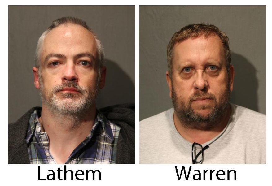 These booking photos provided by the Chicago Police Department show Wyndham Lathem, left, and Andrew Warren on Saturday, Aug. 19, 2017.  Lathem, a Northwestern University professor, and Warren, an Oxford University financial officer, have been charged with first-degree murder in the death of Trenton James Cornell-Duranleau, a Michigan native who had been working in Chicago. Authorities say Cornell-Duranleau suffered more than 40 stab wounds to his upper body during the July attack in Lathem&#x27;s high-rise Chicago condo. Lathem and Warren surrendered peacefully to police in California on Aug. 4 after an eight-day manhunt. (Chicago Police Department via AP)