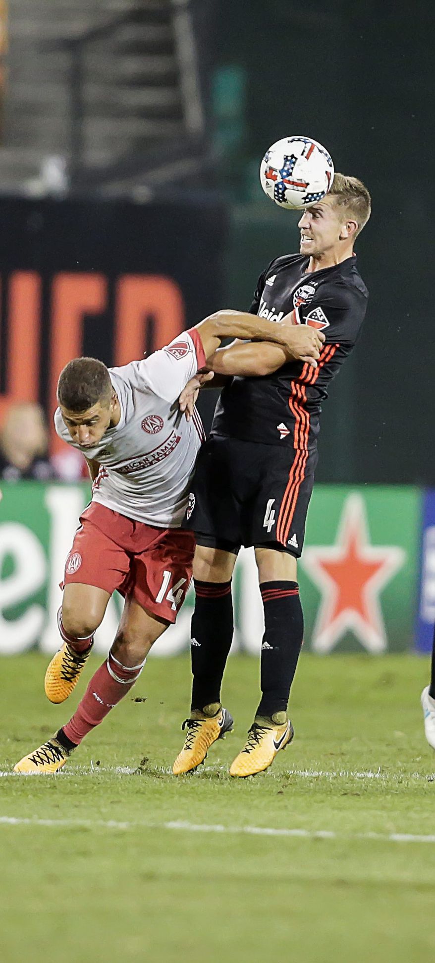 D.C. United midfielder Russell Canouse's (4) shot created the decisive own goal in a win over Atlanta United on Wednesday. (Associated Press)