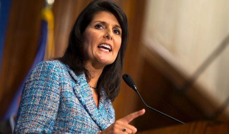 U.N. Ambassador Nikki Haley has Indian heritage. She is one of several examples of prominent people of color in the Republican Party. (Associated Press)