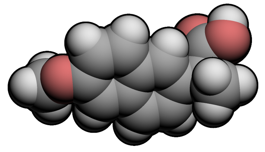 A chemical illustration of Naproxen, whose trade names include Aleve and Naprosyn, can aid in the relief of pain, fever, swelling and stiffness.