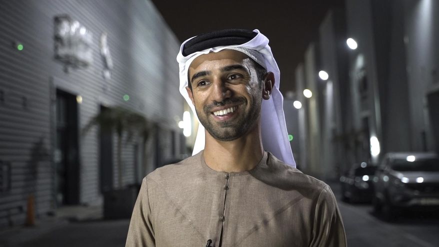 In this Aug. 18, 2017 photo, Emirati filmmaker Abdulla Al Kaabi speaks to The Associated Press in Dubai after screening his film Only Men Go To The Grave. In his debut feature film, Al Kaabi reveals traditional Arab characters grappling with issues of homosexual love, gender identity, drug abuse, sectarianism and women's rights. (AP Photo/Razan Alzayani)