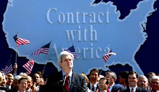The scene was Sept. 27, 1994 — when Newt Gingrich released the &quot;Contract with America&quot; that defined Republican values and ideas; a new authorized biography, &quot;Citizen Newt&quot; will tell Mr. Gingrich&#39;s story. (Associated Press)