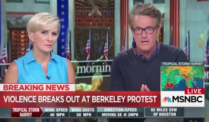 MSNBC co-host Joe Scarborough slammed the left-wing violence in Berkeley, California, over the weekend, saying there&#x27;s nothing &quot;anti-fascist&quot; about using force to shut down free speech. (MSNBC)