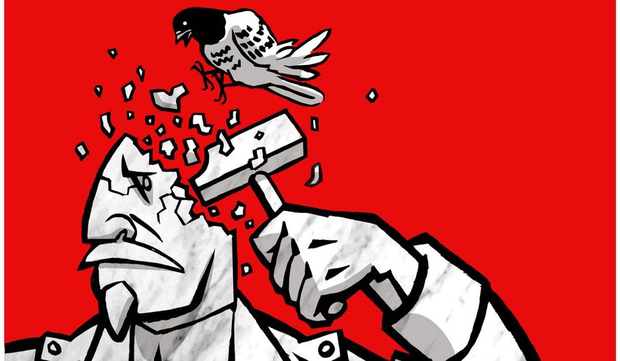 Illustration on the self-destructiveness of the left by Alexandwer Hunter/The Washington Times