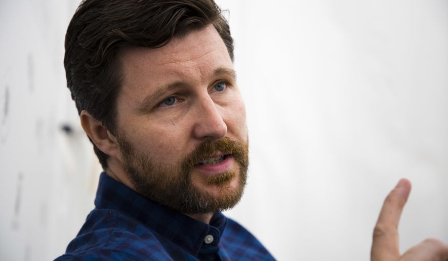 Director Andrew Haigh speaks during an interview with The Associated Press for the film "Lean On Pete" at the 74th Venice Film Festival in Venice, Italy, Friday, Sept. 1, 2017. (AP Photo/Domenico Stinellis)