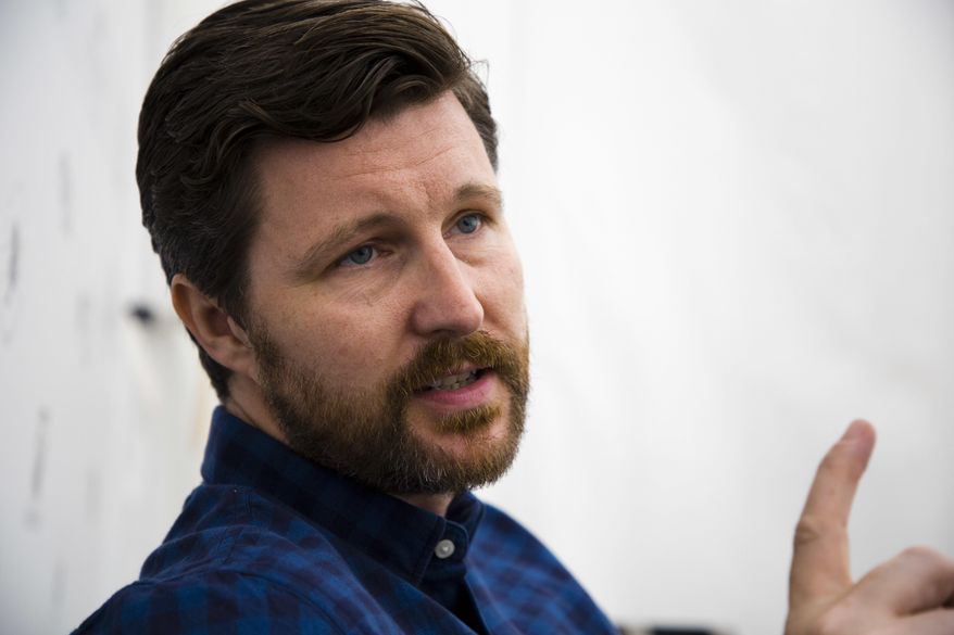 Director Andrew Haigh speaks during an interview with The Associated Press for the film "Lean On Pete" at the 74th Venice Film Festival in Venice, Italy, Friday, Sept. 1, 2017. (AP Photo/Domenico Stinellis)