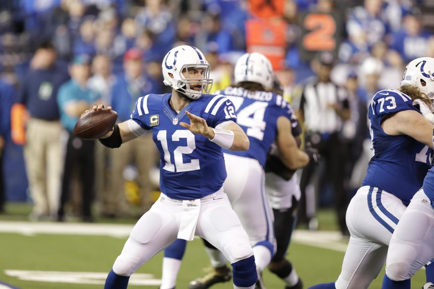 FILE - In this Sunday, Jan. 1, 2017 file photo, Indianapolis Colts quarterback Andrew Luck (12) throws against the Jacksonville Jaguars during the first half of an NFL football game in Indianapolis. Andrew Luck has not yet been activated, starting center Ryan Kelly is out following foot surgery and now the Colts’ top defensive player is out, too, Tuesday, Aug. 29, 2017. (AP Photo/Michael Conroy)