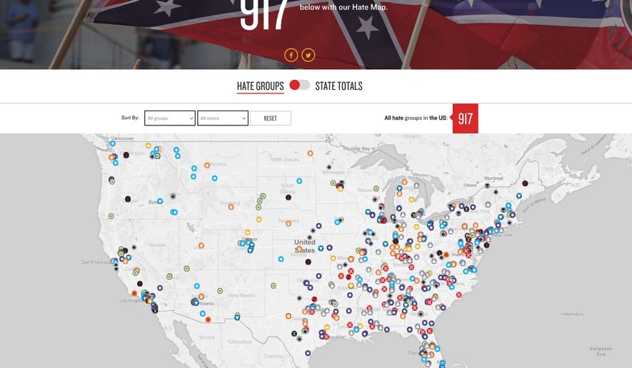 Southern Poverty Law Center &quot;hate map&quot; has come under heated criticism on the right for lumping mainstream conservative organizations with the Ku Klux Klan and neo-Nazis. (SPLC)