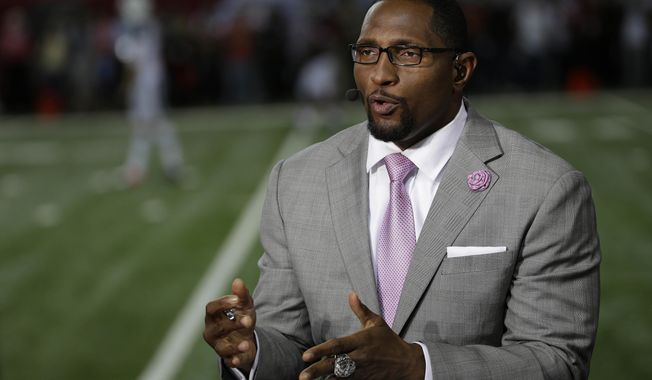 FILE - In this Oct. 7, 2013, file photo, former Baltimore Raven player Ray Lewis speaks during a TV interview before the first half of an NFL football game between the Atlanta Falcons and the New York Jets in Atlanta. Football has been Lewis&#x27; passion since he was a child. One of his lasting memories is watching &amp;quot;Inside The NFL&amp;quot; when it was hosted by Nick Buoniconti and Len Dawson. On Tuesday, Sept. 5, 2017, Lewis steps into the Showtime studios to sort of follow those Hall of Famers&#x27; footsteps. (AP Photo/David Goldman, File)