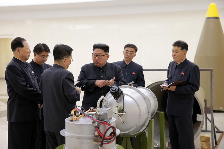 In this undated file image distributed on Sunday, Sept. 3, 2017, by the North Korean government, shows North Korean leader Kim Jong Un at an undisclosed location. (Korean Central News Agency/Korea News Service via AP, File)