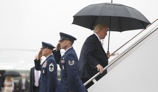 President Donald Trump boards Air Force One at Andrews Air Force Base, Md., Wednesday, Sept. 6, 2017. Trump is traveling to North Dakota to promote his tax overhaul pitch. (AP Photo/Pablo Martinez Monsivais)
