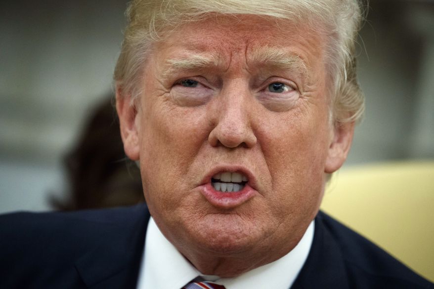 President Donald Trump speaks during a meeting with Amir of Kuwait Sheikh Sabah Al Ahmad Al Sabah, in the Oval Office of the White House, Thursday, Sept. 7, 2017, in Washington. (AP Photo/Evan Vucci)