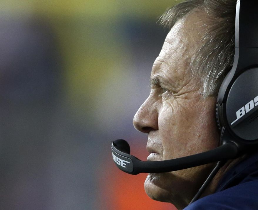 New England Patriots head coach Bill Belichick watches play from the sideline during the second half of an NFL football game against the Kansas City Chiefs, Thursday, Sept. 7, 2017, in Foxborough, Mass. The Chiefs defeated the Patriots 42-27. The good news for New England is that the last three times it lost its season opener it went on the win the Super Bowl.(AP Photo/Michael Dwyer)