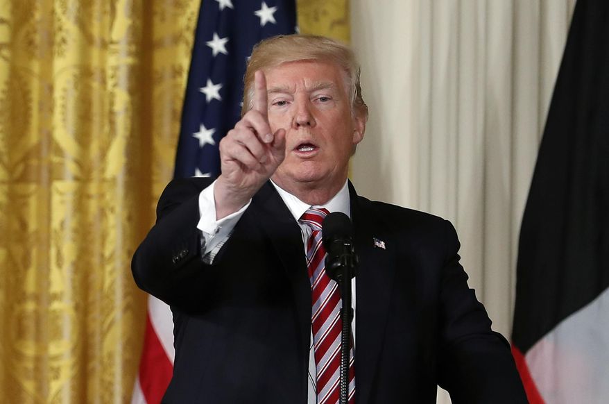 President Donald Trump speaks during a news conference with the Emir of Kuwait Sheikh Sabah Al Ahmad Al Sabah in the East Room of the White House in Washington, Thursday Sept. 7, 2017. (AP Photo/Carolyn Kaster)