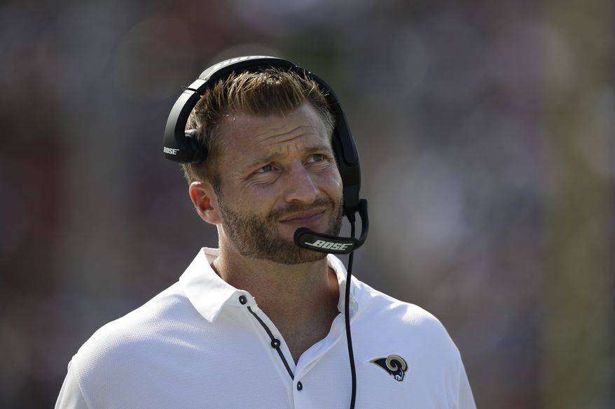 Los Angeles Rams head coach Sean McVay watches action during an NFL football game against the Indianapolis Colts Sunday, Sept. 10, 2017, in Los Angeles. (AP Photo/Jae C. Hong)