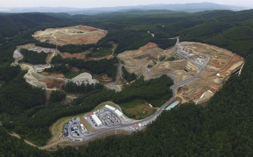 In this undated photo provided on Monday, Sept. 11, 2017 by Hellas Gold company, an aerial view of a gold mine complex in Skouries, in the Halkidiki peninsula, northern Greece. Canadian mining company Eldorado Gold on Monday threatened to suspend a major investment in Greece in ten days, accusing the government of delaying permits and licenses. (Hellas Gold via AP)