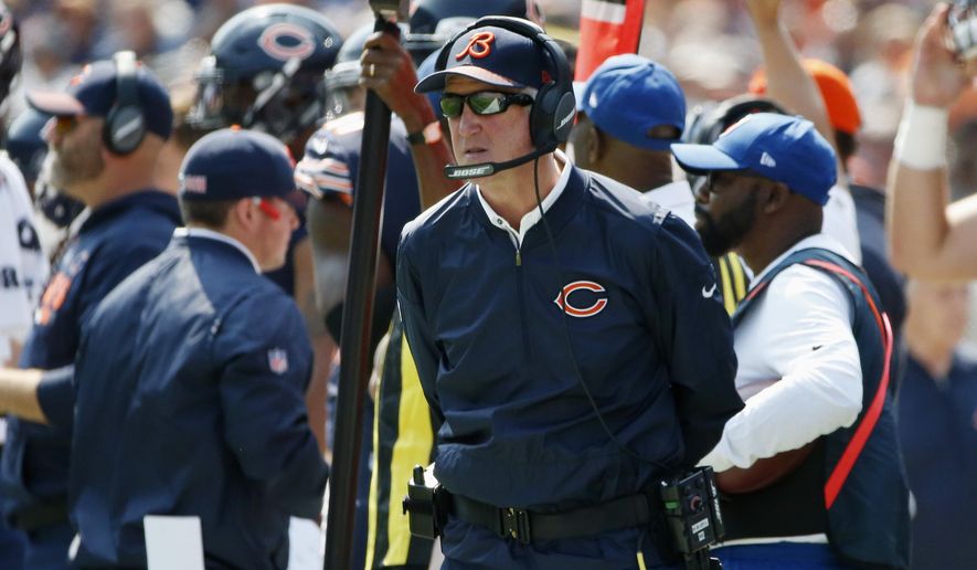 Chicago Bears head coach John Fox watches during the first half of an NFL football game against the Atlanta Falcons, Sunday, Sept. 10, 2017, in Chicago. (AP Photo/Nam Y. Huh)