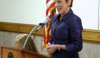 FILE - In this 2013 file photo, U.S. District Court Judge Patricia Minaldi speaks during the Empowering Women Luncheon in Sulphur, La. A court filing shows that Minaldi, who retired in July 2017, took medical leave for treatment of severe alcoholism more than seven months after court officials in Louisiana received a complaint questioning her ability to serve on the bench. (Marilyn Monroe/American Press via AP, File)