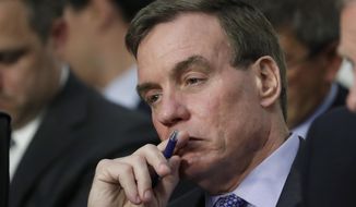 Senate Intelligence Committee Vice Chairman Mark Warner, Virginia Democrat, listens during a committee hearing on Capitol Hill in Washington on June 13, 2017. (Associated Press) **FILE**