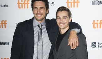 FILE - In this Sept. 11, 2017 file photo, director James Franco, left, and his actor brother Dave Franco attend a premiere for &amp;quot;The Disaster Artist&amp;quot; on day 5 of the Toronto International Film Festival in Toronto. (Photo by Arthur Mola/Invision/AP, File)