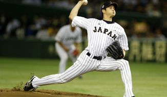 FILE - In this Nov. 19, 2015, file photo, Japan&#39;s starter Shohei Otani pitches against South Korea during the first inning of their semifinal game at the Premier12 world baseball tournament at Tokyo Dome in Tokyo. Shohei Otani is likely to leave Japan and sign with a Major League Baseball team after this season, multiple reports in Japanese media said Wednesday, Sept. 13, 2017, a move that would cost the 23-year-old pitcher and outfielder more than $100 million.  (AP Photo/Toru Takahashi, File)