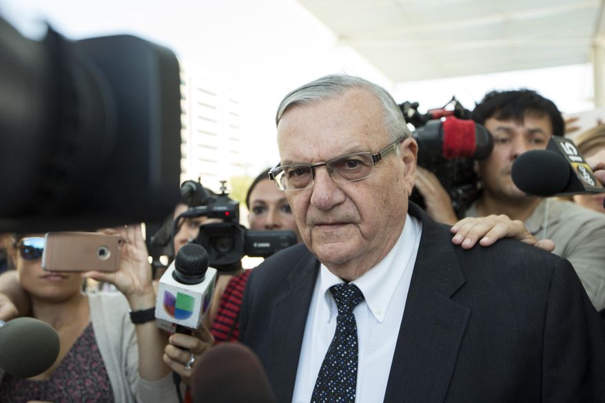 In this July 6, 2017, file photo, former Sheriff Joe Arpaio leaves the federal courthouse in Phoenix, Ariz. (AP Photo/Angie Wang, File)