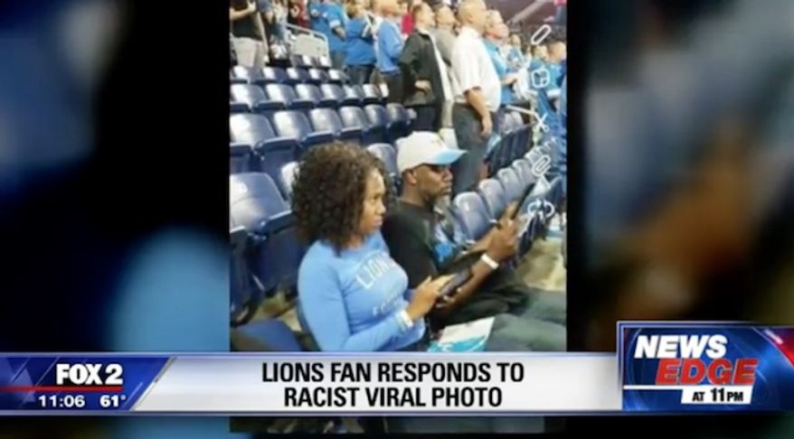 A Detroit Lions fan has forfeited his season tickets and is banned from future events at Ford Field after he posted a Snapchat photo using the N-word to describe a pair of fans who sat through the national anthem on Sunday.(WJBK)