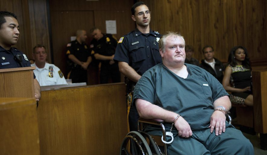FILE - In this Aug. 13, 2014 file photo, James Woetzel, the driver accused of plowing into a farmers' market in Hawthorne, killing one and injuring two others, appears in Superior Court in Paterson, N.J. Woetzel was convicted of charges including aggravated manslaughter on Thursday, Sept. 14, 2017, in the death of 58-year-old Donna Wine in Hawthorne in August 2014. (Tyson Trish/The Record via AP, Pool)