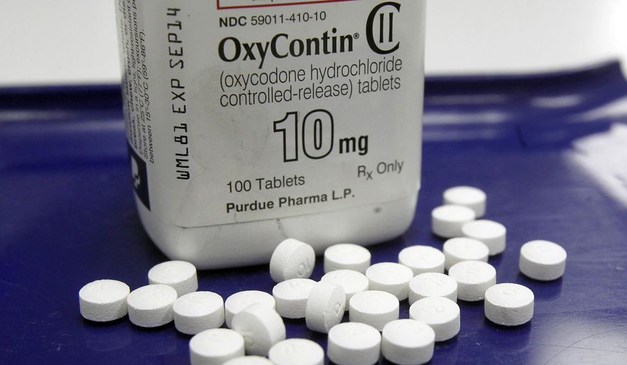 This Feb. 19, 2013, file photo shows OxyContin pills arranged for a photo at a pharmacy in Montpelier, Vt. (AP Photo/Toby Talbot, File)