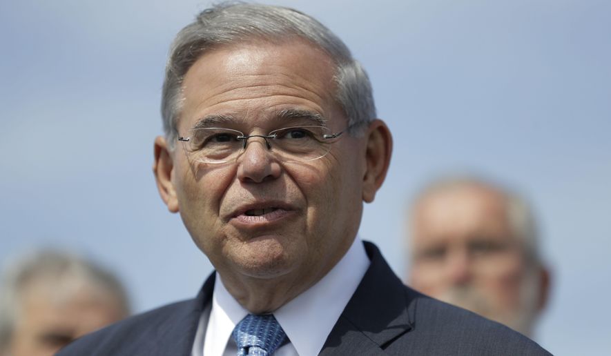 FILE - In this Thursday, Aug. 17, 2017 file photo, Sen. Bob Menendez, D-N.J., speaks during a news conference, in Union Beach, N.J. Menendez is charged with accepting bribes from Florida eye doctor Salomon Melgen in exchange for lobbying for Melgen’s personal and business interests. The judge’s rulings in this trial have shaped what evidence jurors have heard. (AP Photo/Julio Cortez, File)
