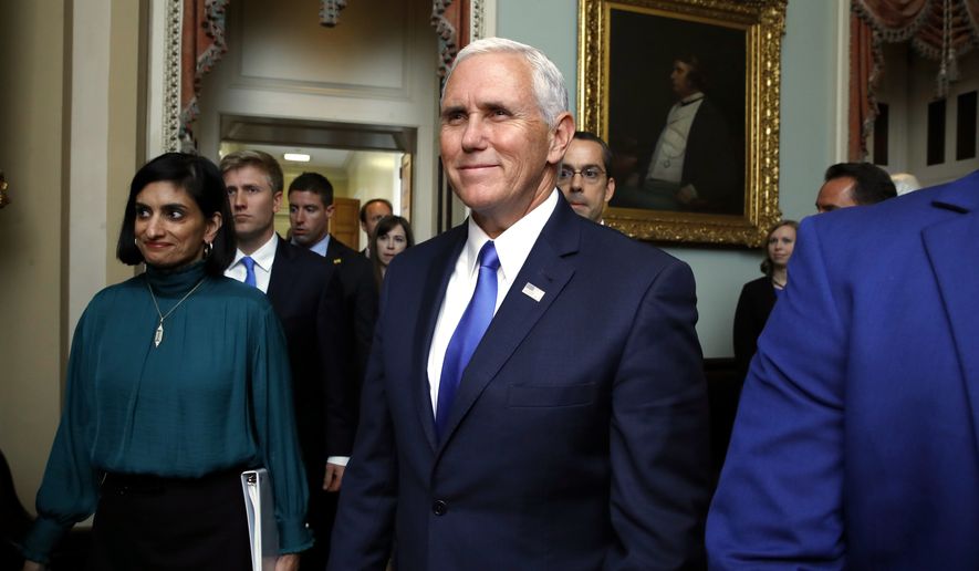 Vice President Mike Pence delivered a pep talk to Senate Republicans and plotted strategy with Sen. Lindsey Graham of South Carolina, one of the chief architects of the proposal to repeal Obamacare and send money to states in the form of block grants. (Associated Press)
