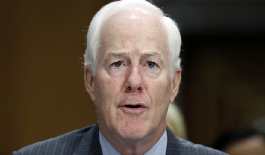Sen. John Cornyn, R-Texas, testifies during a hearing of the Senate Foreign Relations Committee on the nomination of former Utah Gov. Jon Huntsman to become the US ambassador to Russia, on Capitol Hill, Tuesday, Sept. 19, 2017 in Washington. (AP Photo/Alex Brandon)