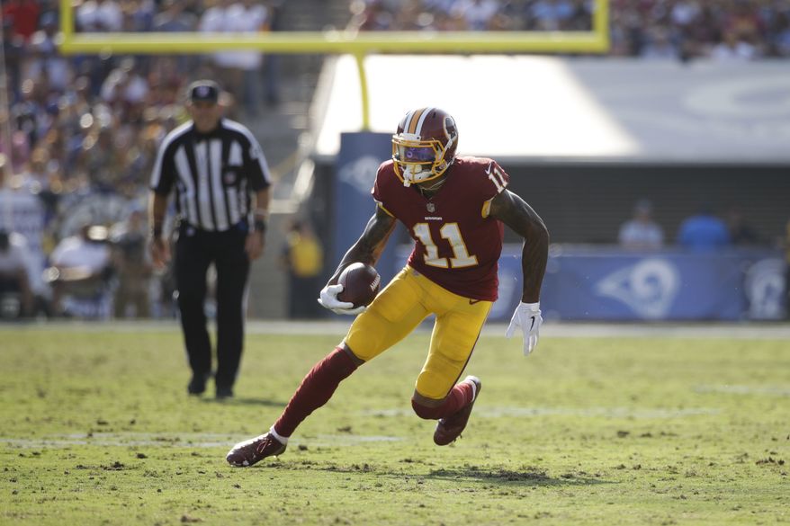 Washington Redskins&#x27; Terrelle Pryor carries the ball during an NFL football game against the Los Angeles Rams Sunday, Sept. 17, 2017, in Los Angeles. (AP Photo/Jae C. Hong) ** FILE **