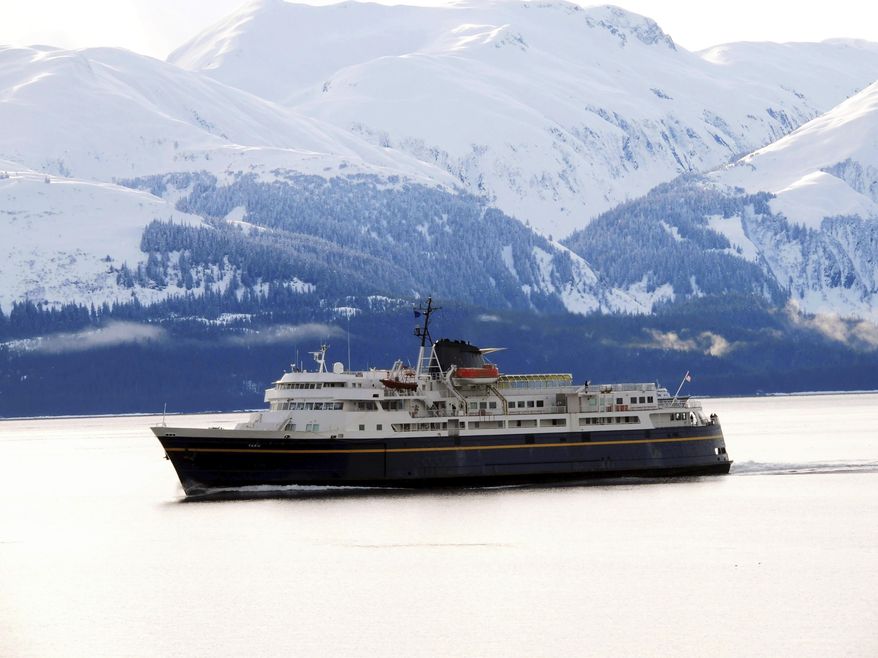 This undated photo provided by Alaska Department of Transportation and Public Facilities shows the former Alaska state ferry Taku in, Alaska. The state has approved the high bid of KeyMar LLC to purchase the surplus ferry and turn it into a floating hotel in Portland, Oregon. (Rebecca Rauf/ Alaska Department of Transportation and Public Facilities via AP)