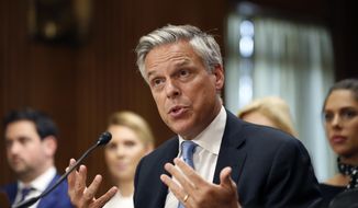 Former Utah Gov. Jon Huntsman testifies during a hearing of the Senate Foreign Relations Committee on his nomination to become the U.S. ambassador to Russia, on Capitol Hill, Tuesday, Sept. 19, 2017 in Washington. (AP Photo/Alex Brandon)