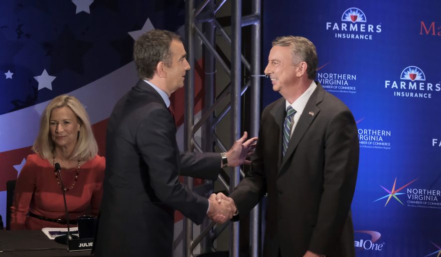 Gubernatorial candidates Lt. Gov. Ralph Northam (left) and Ed Gillespie have both contradicted the Trump administration, saying that Virginia doesn&#x27;t have any sanctuary cities. Mr. Gillespie&#x27;s latest attack ad says Mr. Northam opposed sanctuary legislation. (Associated Press) ** FILE **