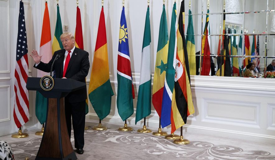 President Donald Trump speaks during a luncheon with African leaders at the Palace Hotel during the United Nations General Assembly, Wednesday, Sept. 20, 2017, in New York. (AP Photo/Evan Vucci)
