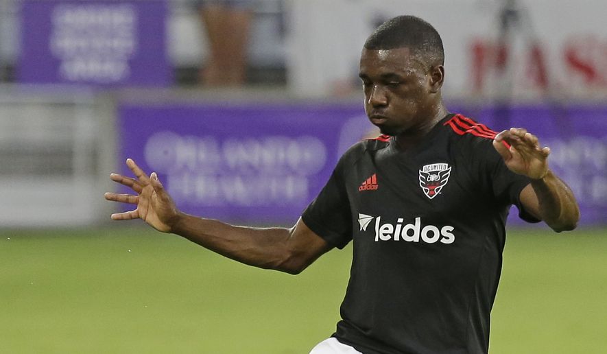 D.C. United&#39;s Chris Odoi-Atsem (3) warms up before the first half of an MLS soccer game against Orlando City, Wednesday, May 31, 2017, in Orlando, Fla. (AP Photo/John Raoux) **FILE**

