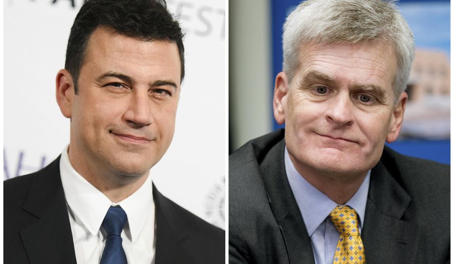 In this combination photo,  Jimmy Kimmel appears at the 32nd Annual Paleyfest in Los Angeles on March 8, 2015, left, and Sen. Bill Cassidy, R-La., in New Orleans on Aug. 27, 2015. Kimmel said on Sept. 19, 2017, that Republican Sen. Bill Cassidy “lied right to my face” by going back on his word to ensure any health care overhaul passes a test the Republican lawmaker named for the late night host. The ABC comic&#39;s withering attacks this week have transformed the debate over the Graham-Cassidy bill. In the process, they&#39;ve also illustrated how thoroughly late-night talk shows have changed in the last decade and have become homes for potent points of view. (AP Photo/File)