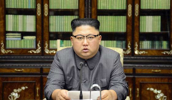 In this Thursday, Sept. 21, 2017, photo distributed on Friday, Sept. 22, 2017, by the North Korean government, North Korean leader Kim Jong-un delivers a statement in response to U.S. President Donald Trump&#39;s speech to the United Nations, in Pyongyang, North Korea. (Korean Central News Agency/Korea News Service via AP) ** FILE **