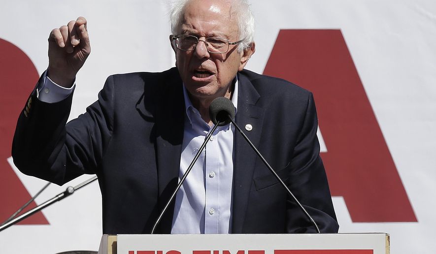 Sen. Bernie Sanders, I-Vt., speaks at a health care rally at the Convention of the California Nurses Association/National Nurses Organizing Committee in San Francisco, Friday, Sept. 22, 2017. (AP Photo/Jeff Chiu)