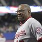 Washington Nationals manager Dusty Baker looks on before a baseball game against the New York Mets Friday, Sept. 22, 2017, in New York. (AP Photo/Bill Kostroun)