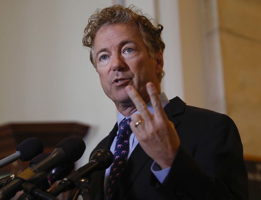 Sen. Rand Paul, R-Ky., speaks during a news conference on Capitol Hill in Washington, Monday, Sept. 25, 2017. (AP Photo/Pablo Martinez Monsivais) ** FILE **